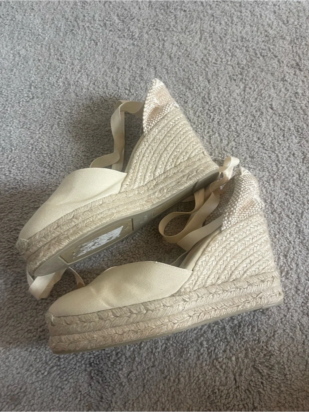 Castaner Cream Canvas Espadrille Wedge Sandals with Ankle Ties